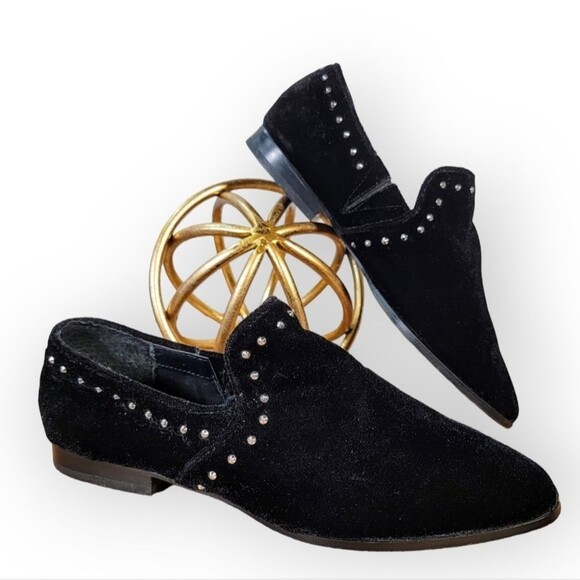 Steven Steve Madden Archie Loafers Size 6 Black Velvet Studded Flats - Picture 15 of 16